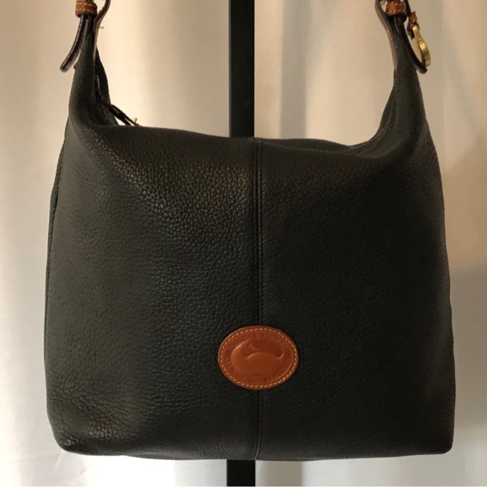 Dooney & Bourke Black Leather Bag with Brown Logo
